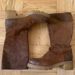 Prada Tan Suede Riding Moto Boot Lug Sole